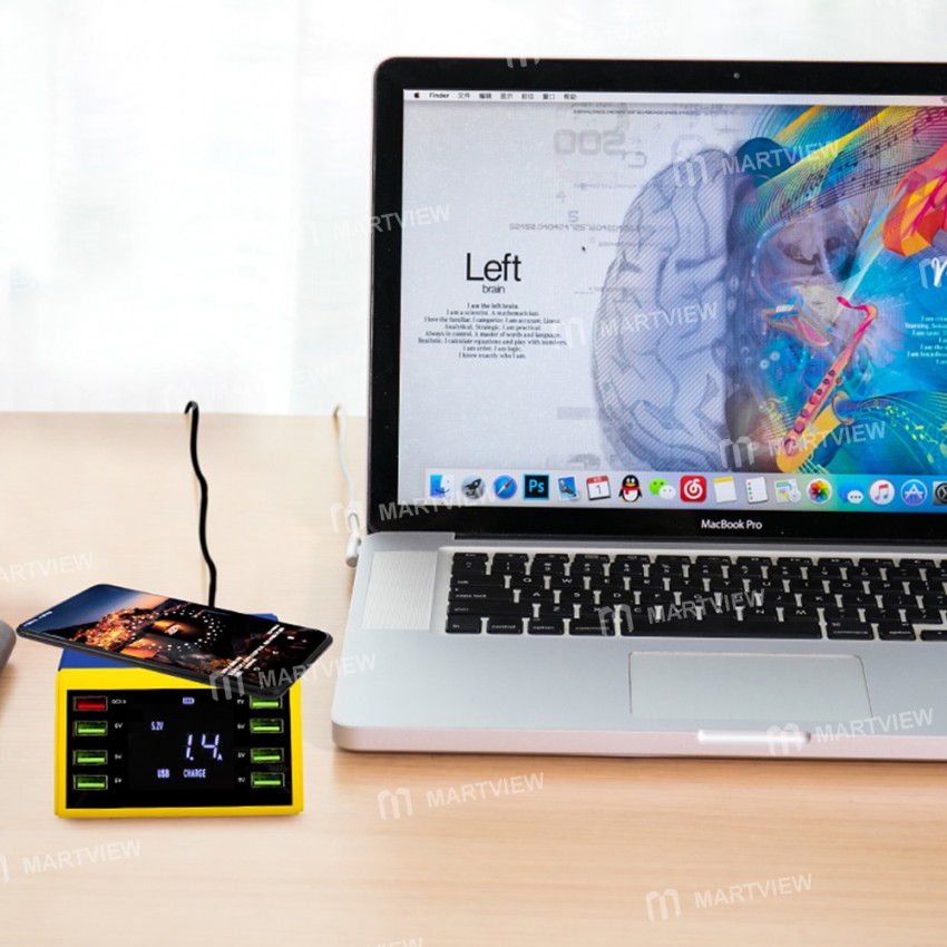 Mechanic iCharge8 LCD Digital Display Fast Charger 8 Port USB Charging Dock with Wireless Charger