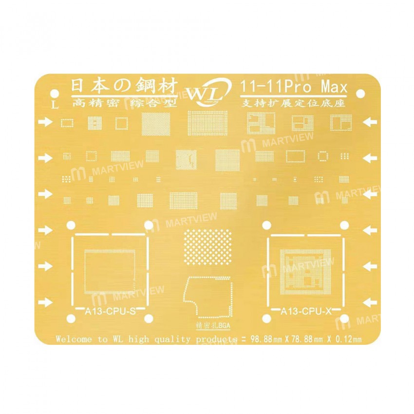 WL Gold BGA CPU IC Reballing Stencil Tin Net for iPhone 11 / 11 Pro / 11 Pro Max