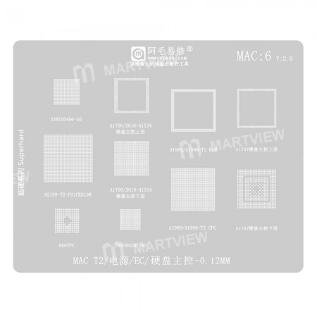 Amaoe MAC6 0.15mm BGA Reballing Stencil for MacBook A2159-T2 A1989 / A1990-T2 Power Supply / EC / HDD Master