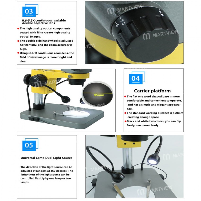 Kailiwei 0655EI 6X-55X Double Light Zoom Industrial Stereo Microscope for BGA Welding Phone Repair