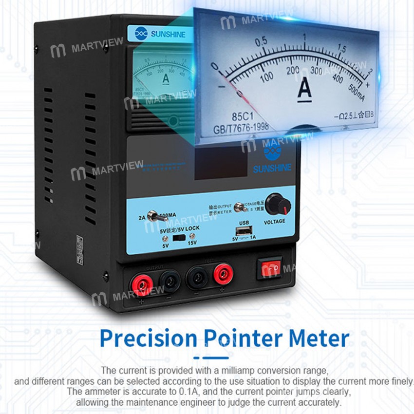 Sunshine P-1502TA 15V 2A Portable LED Digital Display DC Regulated Power Supply with USB Ports