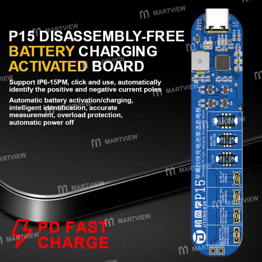jtx p15-disassembly-free-battery-charging-activation-board-with-pd-charging-for-iphone-6-to-15pro-ma