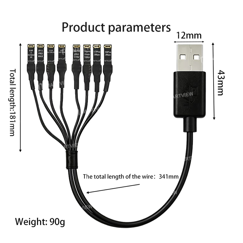 wylie 3a-8-ports-usb-power-boot-dc-power-supply-test-cable-for-iphone-8-to-18pro-max-5