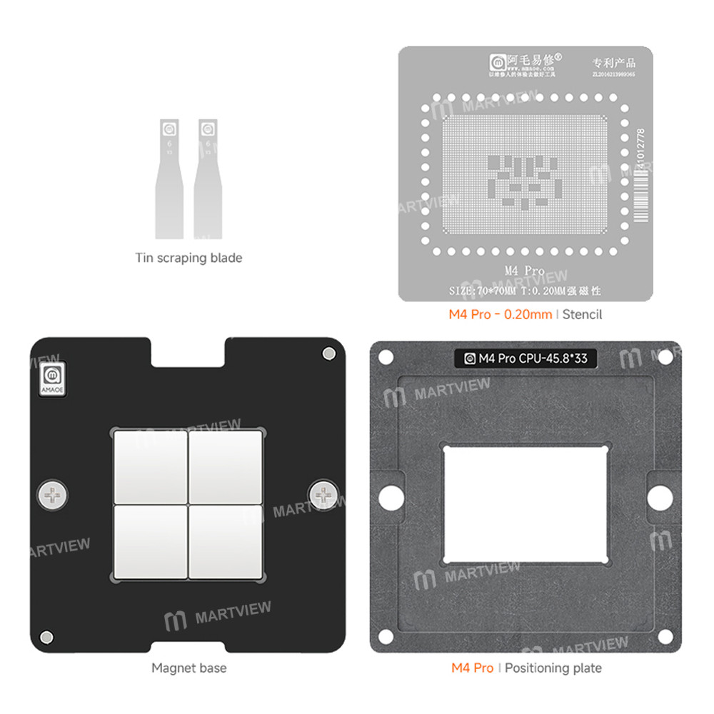 amaoe 020mm-m4-pro-cpu-bga-reballing-stencil-platform-set-for-apple-macbook-2