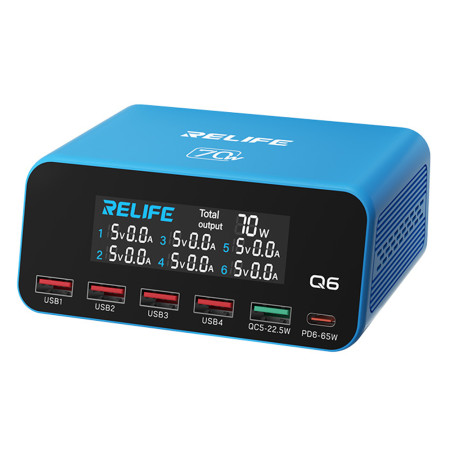Relife Q6 70W Intelligent Multi-Port Digital Display Charger Up to 65W Single-Port Output