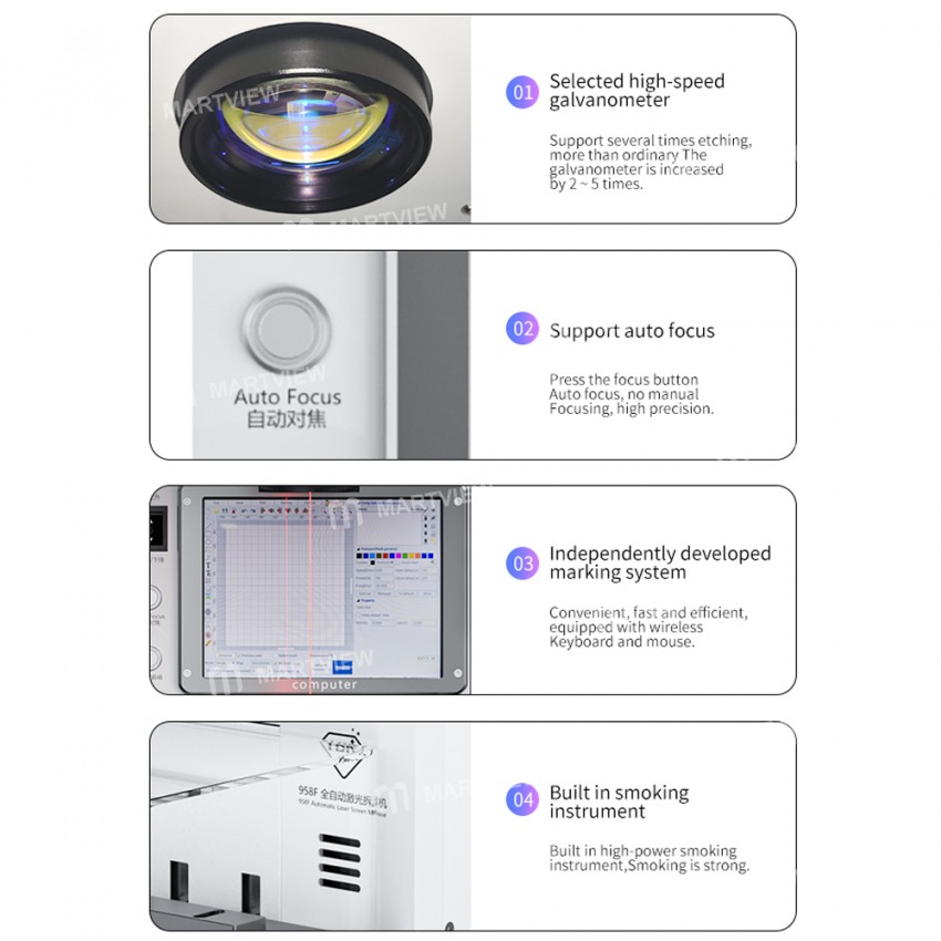 TBK-958F Mini Automatic High Precision 20W Laser Marking and Screen Removal Machine