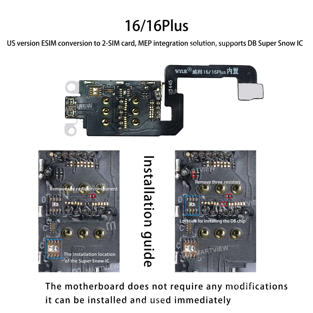 wylie e-sim-conversion-to-2-sim-card-mep-integration-solution-supports-supersnow-db-ic-for-iphone-16