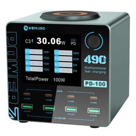 Mijing PD100 100W Multi-Port Smart Fast Charger Supports QC / PD Fast Charging & 15W Wireless Charging