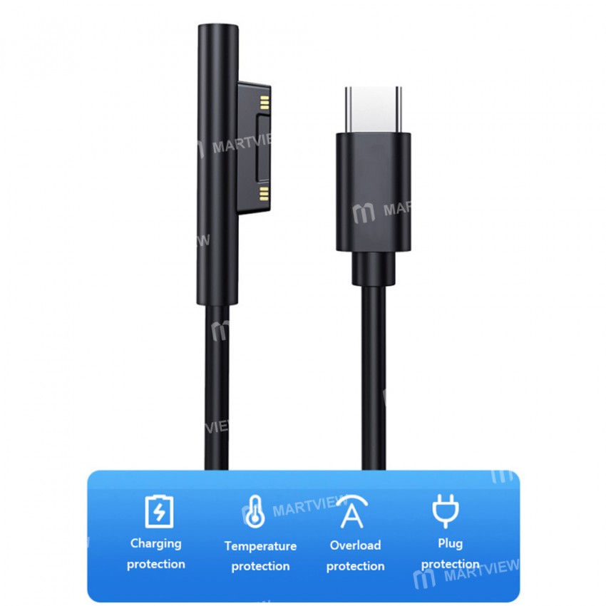 1.5M 15V/3A Magnetic Attraction Type-C Fast Charging Cable for Microsoft Surface Pro 3/4/5/6