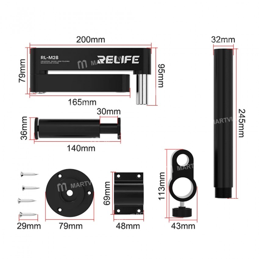 relife rl-m28-360-telescopic-folding-universal-microscope-swing-arm-bracket-8