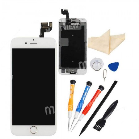 Replacement LCD display touch screen for iPhone 6s with spareparts home button earphone camera etc white with gold home button