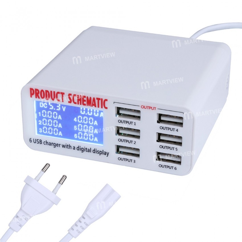 Multi-function 9A 5V 100-240V 6 Port USB Fast Charger Quick Charging Station With LCD Display for iP