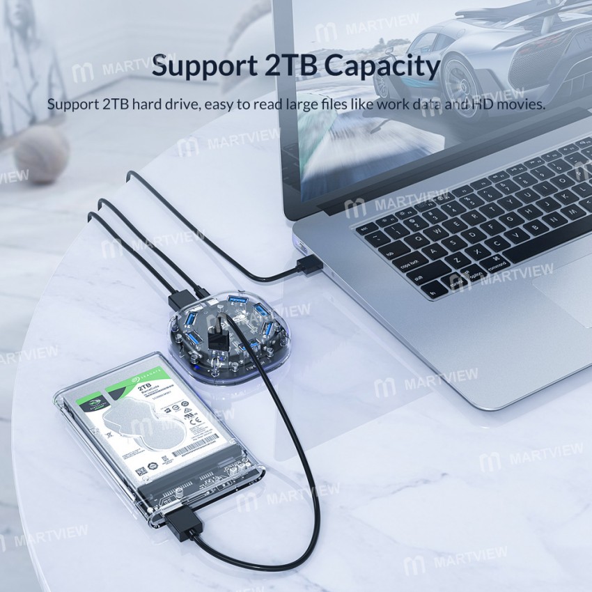 Orico H7U-U3 7 Ports High-Speed Transparent HUB USB3.0 Splitter