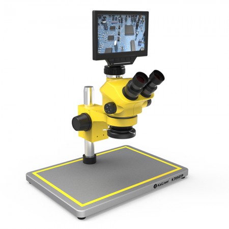KaiLiWei K7050TVP-YS007W 7-50X Synchronous Zoom Trinocular Stereo Microscope with Big Base & Monitor