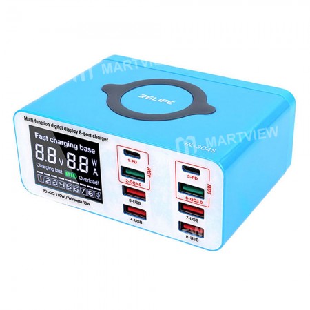 Relife RL-304S 8-port Multi-functional USB Smart Charger Support QC 3.0 Wireless Charging