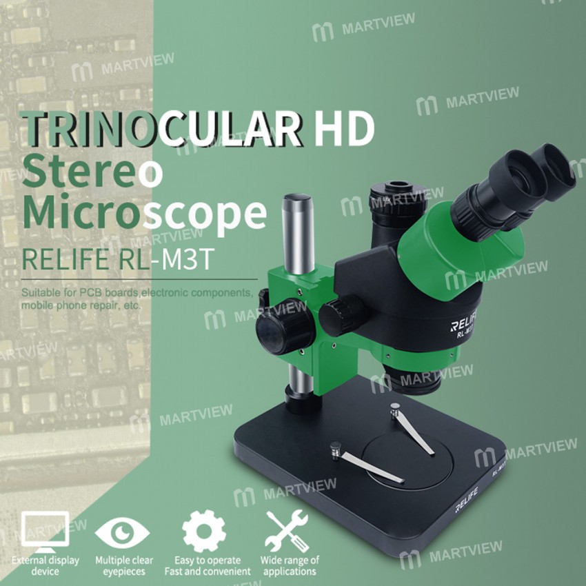 Relife RL-M3T 0.7-4.5X Trinocular HD Camera M-11 M-12 M-13 Stereo Microscope - Green