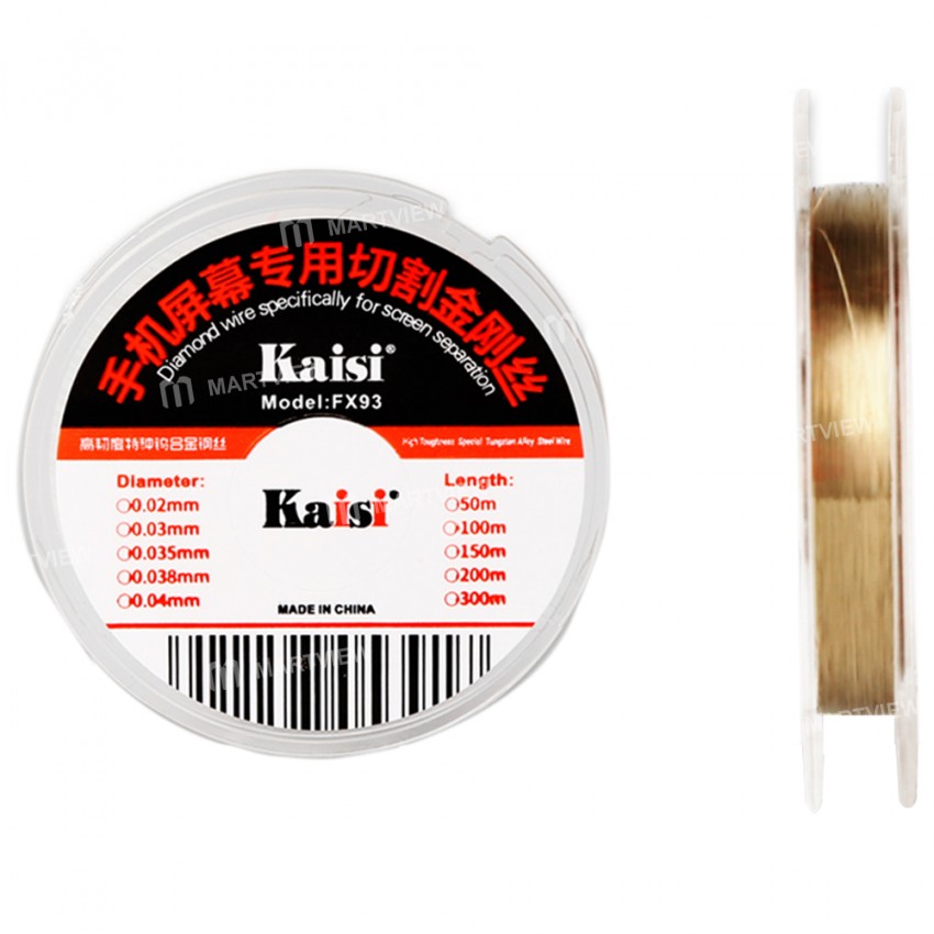 Kaisi FX93 100M 0.03mm Superfine Flexible Tungsten Alloys Steel Wire for OLED Screen Cutting Remove