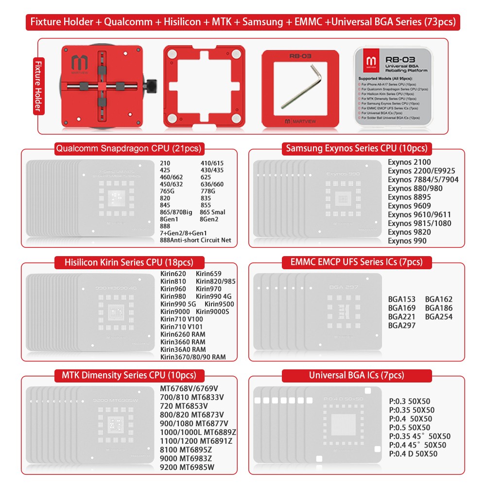 fixture holder-qualcomm--hisilicon--mtk--samsung--emmc-universal-bga-series-73pcs
