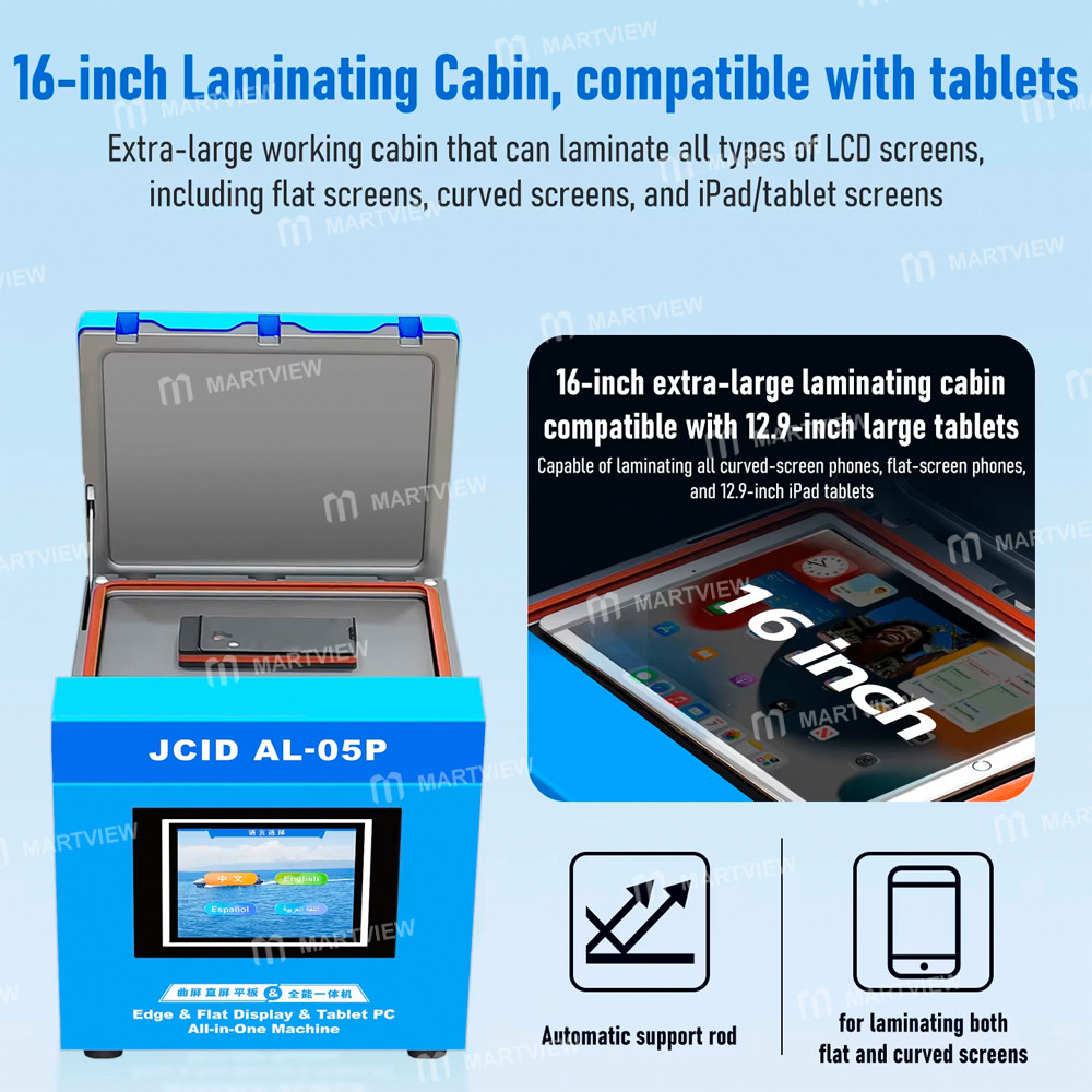 jcid al-05p-16-inch-3-in-1-laminating-defoaming--uv-curing-all-in-one-machine-for-edge--flat-screen-