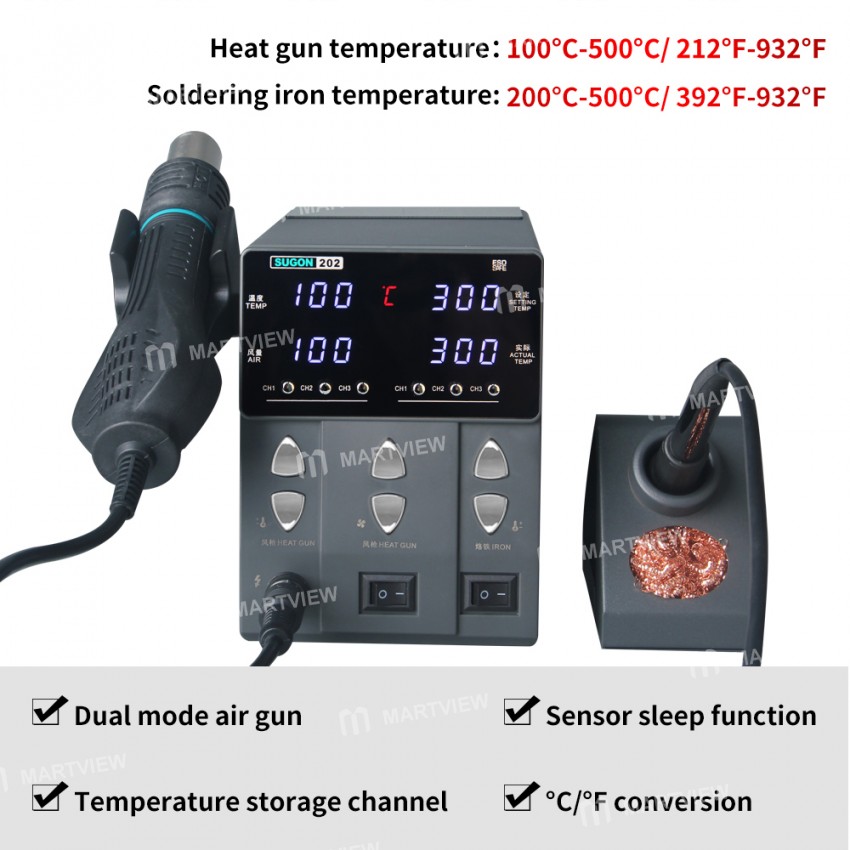 Sugon 202 760W 2-in-1 Soldering Iron Hot Air Gun Rework Station Electric for PCB / IC / SMD / BGA