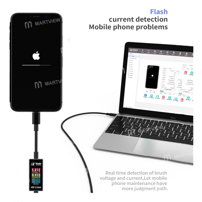 AV-Line USB Intelligent Detection Charging Cable for iPhone Samsung Huawei Real-Time Voltage and Cur