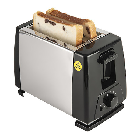Small Stainless Steel Bread Toaster 2 Slice Wide Slot with 6 Preset Temperature and Timing Manual Stop Removable Crumb Tray for Home Kitchen Office