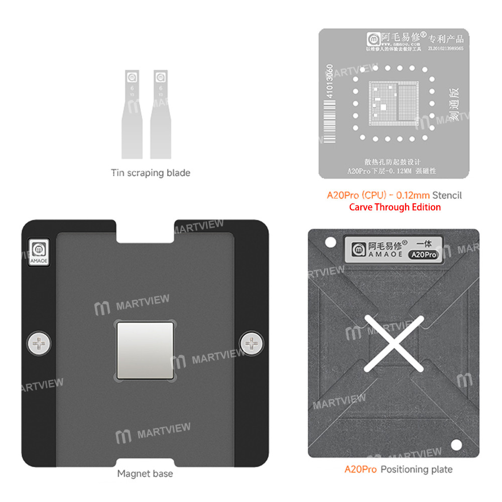 amaoe 012mm-a20-pro-lower-layer-cpu-bga-reballing-stencil-tin-plating-platform-set-for-iphone-18p-18