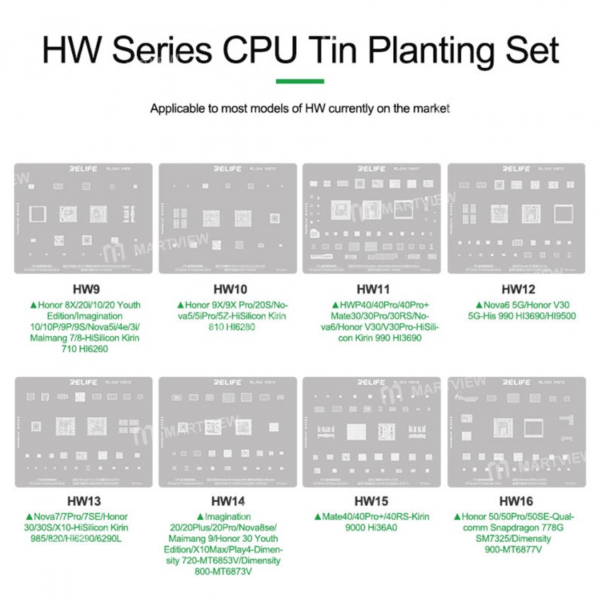 Relife RL-044 Huawei Mobile Series CPU Tin Planting Steel Mesh Set for Huawei Model / Honor Model