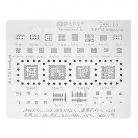 Amaoe SAM:13 CPU BGA Reballing Stencil Net for SDM450 660 SM6150 MT6762 A60-A90 Series A10S A605F A705F A920F