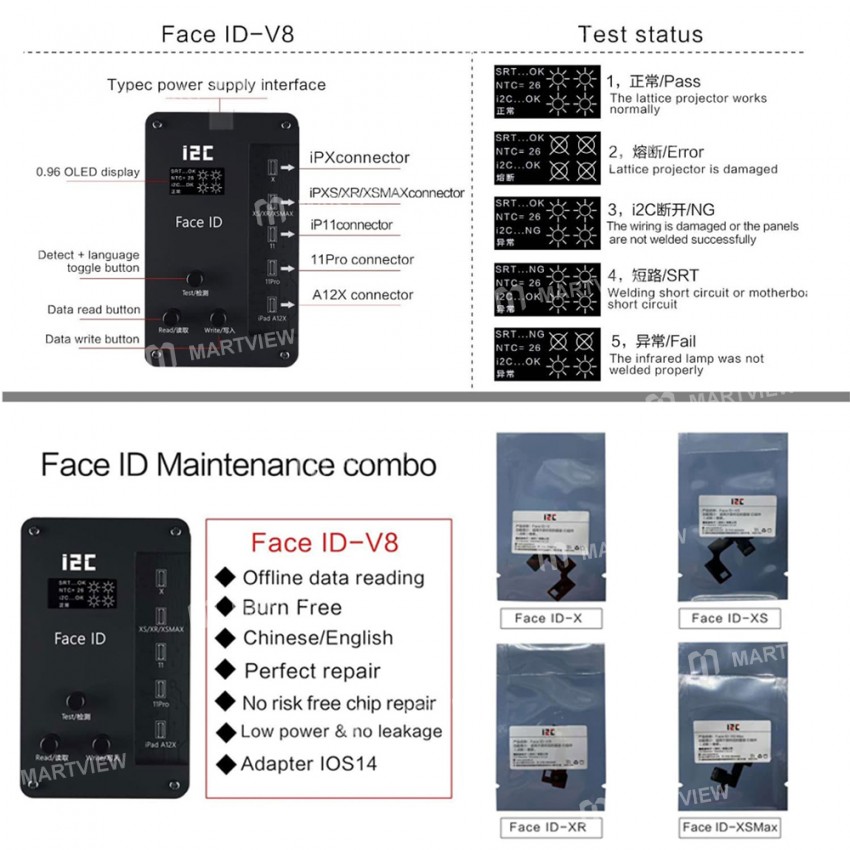 i2C Face ID V8 Programmer Fixture for iPhone X / Xs / Xs Max / 11 / 11 Pro /  11 Pro Max / 12 / 12 P