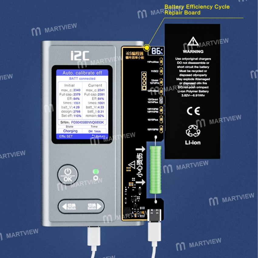 i2c i6s-battery-efficiency-cycle-repair-board-with-led-display-for-iphone-11-to-15pro-max-2