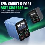 relife q4-72w-6-port-dual-pd-qc-smart-color-screen-fast-charger-with-smart-sleep-mode-1