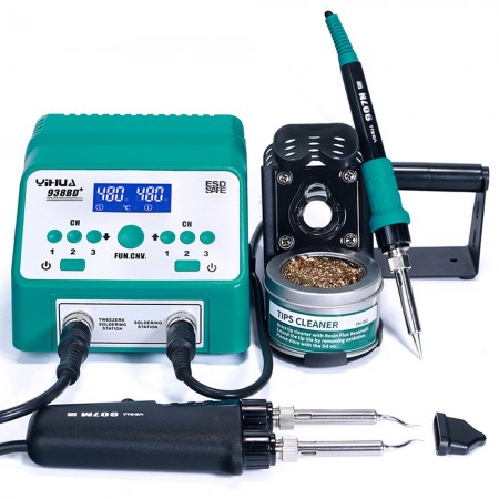 Yihua 938BD+ 2-in-1 100W Intelligent Digital Display Soldering Iron + Tweezers Station