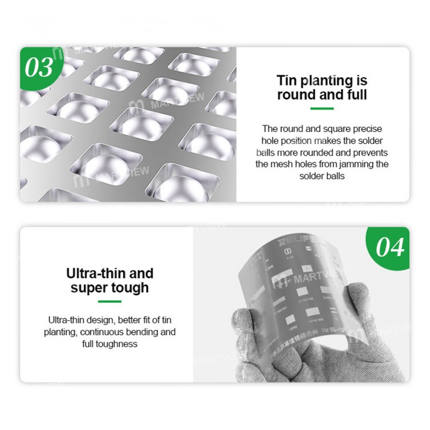 Relife RL-044 4-in-1 IP LCD Screen IC Tin Planting & Flex Cable Protection Repair Steel Stencil Set