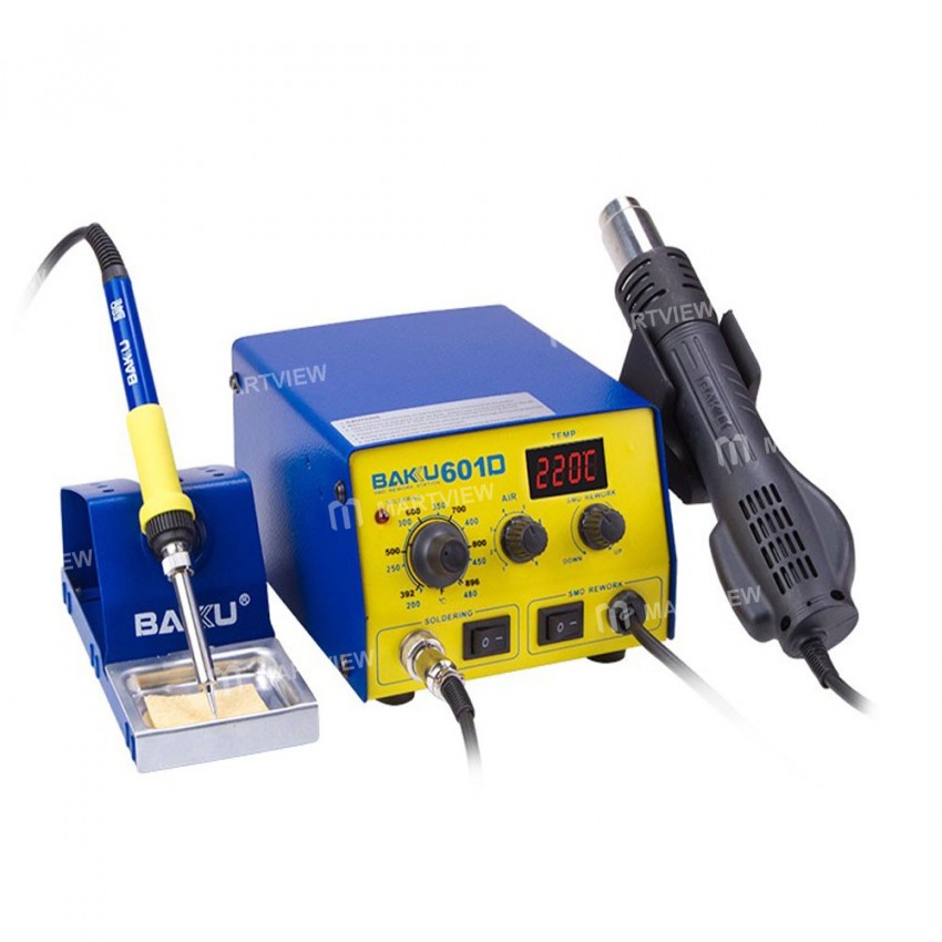 Baku 601D 500W 110V 220V LED Digital Display 2 in 1 Hot Air SMD Rework Station Soldering Iron Heat G