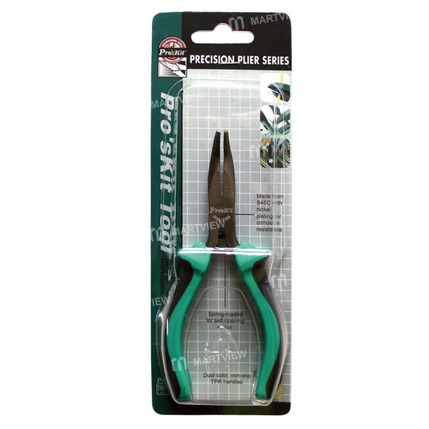 Pro'sKit PM-755 S45C Steel Anti-skid Small Curved Needle Nose Pliers
