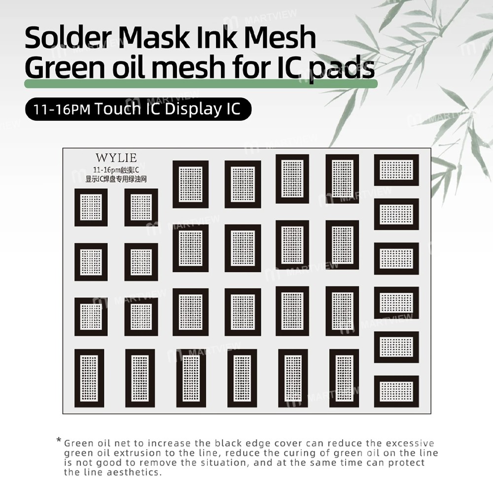 wylie touch-ic-display-ic-welding-dedicated-green-oil-reballing-stencil-for-iphone-11-to-16-pro-max-