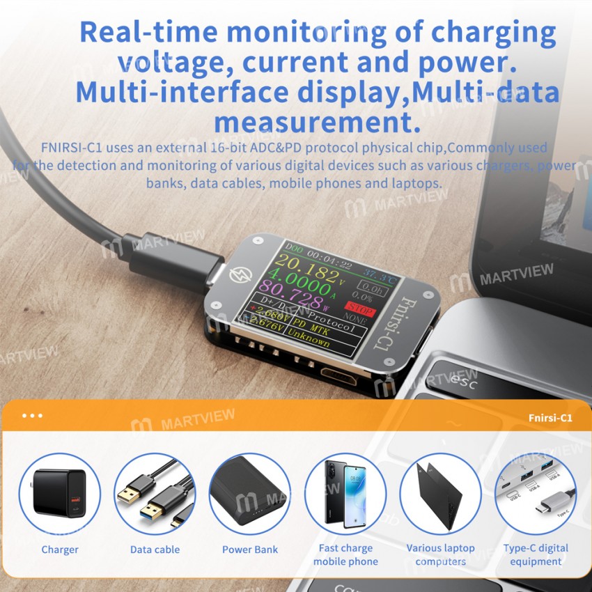 Fnirsi-C1 Type-C PD Trigger USB-C Voltmeter Ammeter Fast Charging Protocol Tester