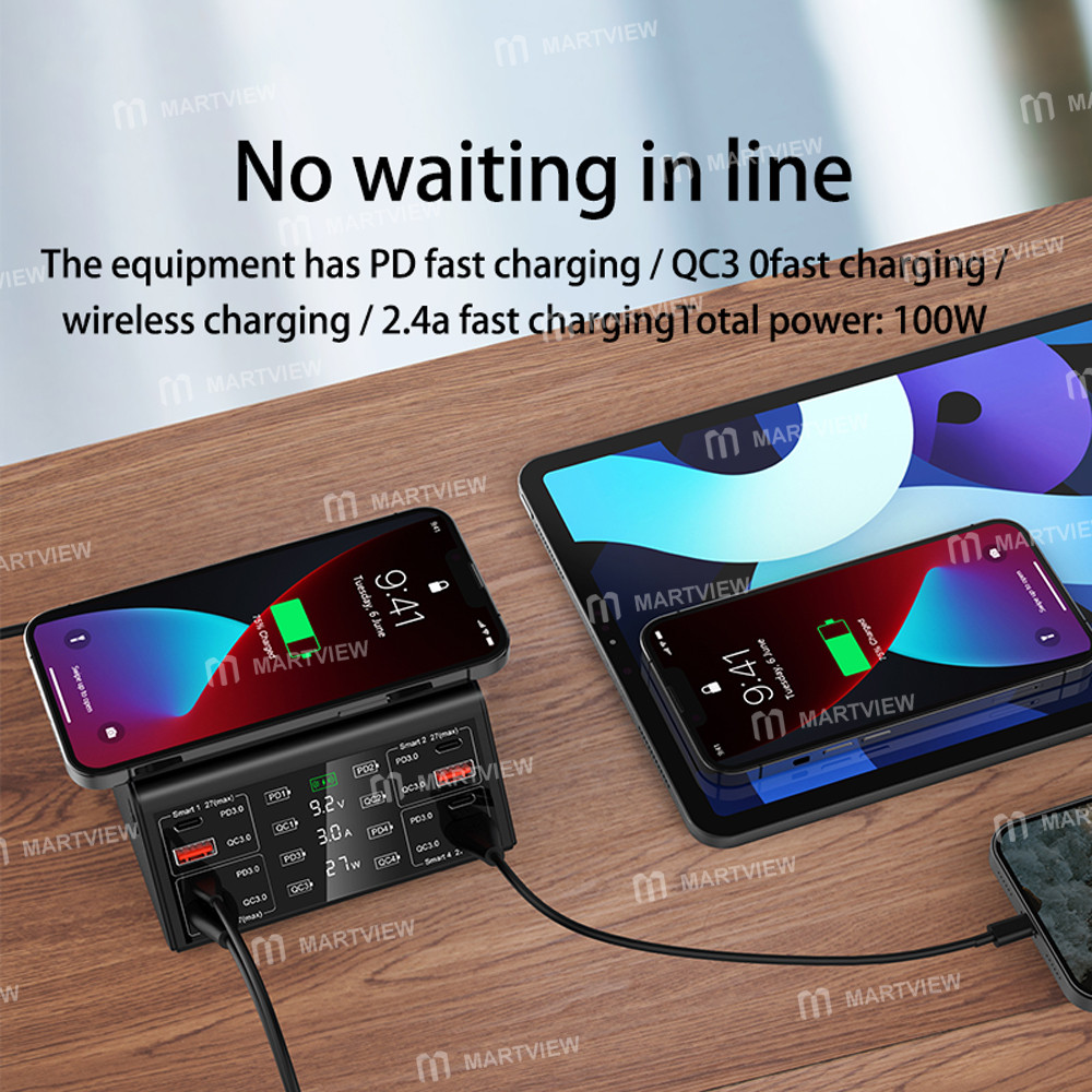 wylie wl-838w-100w-smart-multi-port-fast-charger-supports-qc-pd-fast-charging-15w-wireless-charging-