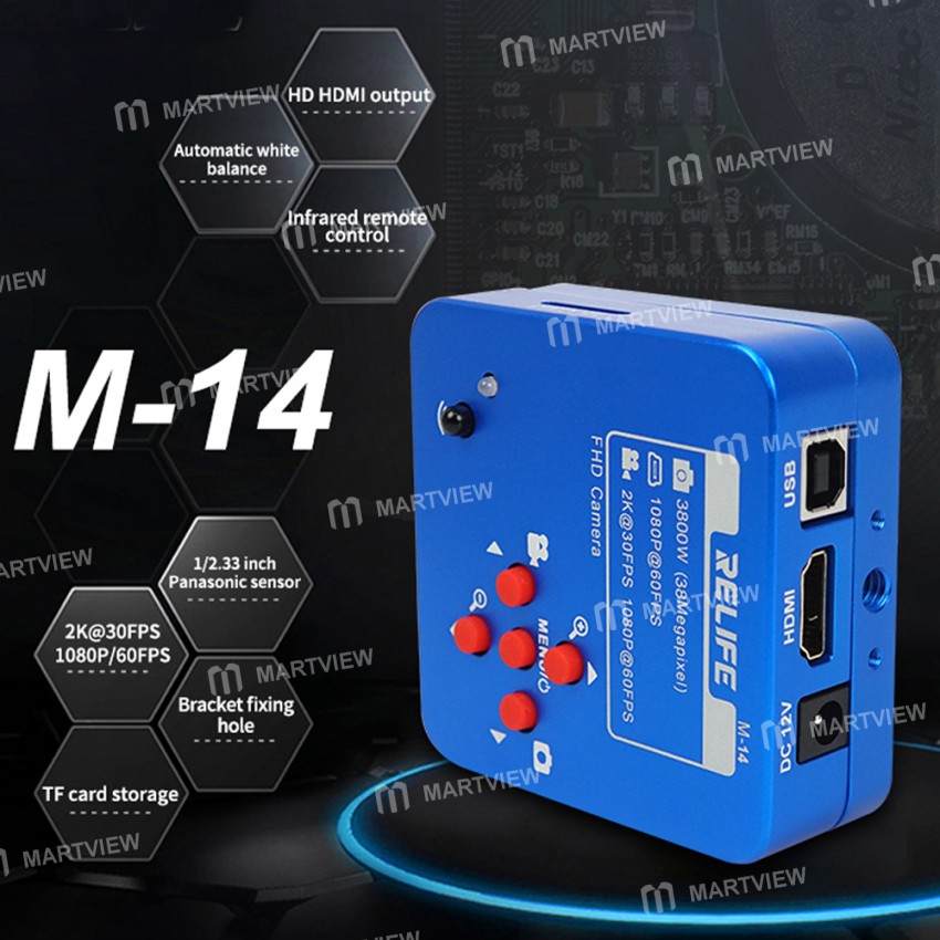Relife M-14 Aluminum Alloy 38Million Pixels HDMI Trinocular Microscope Camera for PCB CPU Repair