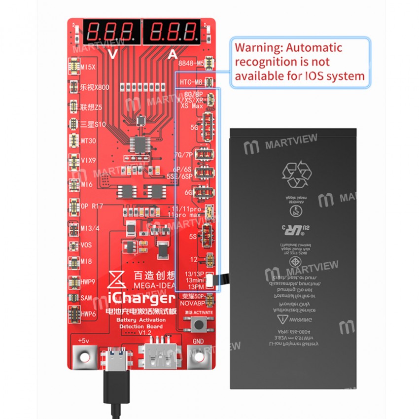 MEGA-IDEA iCharger 3.0 Battery Charge Activation Test Board for iPhone 5-13Pro Max Samsung Huawei