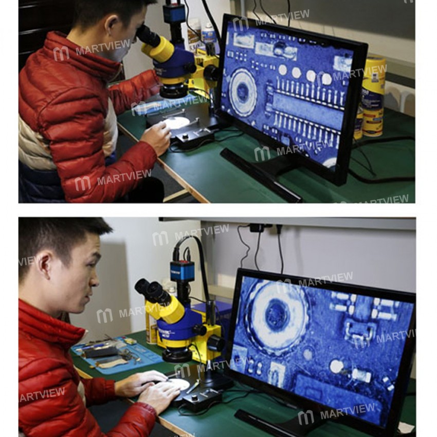 MECHANIC MC75T-B1 7-45X Trinocular Stereo Microscope With Camera Display Big Base Extension Holder L