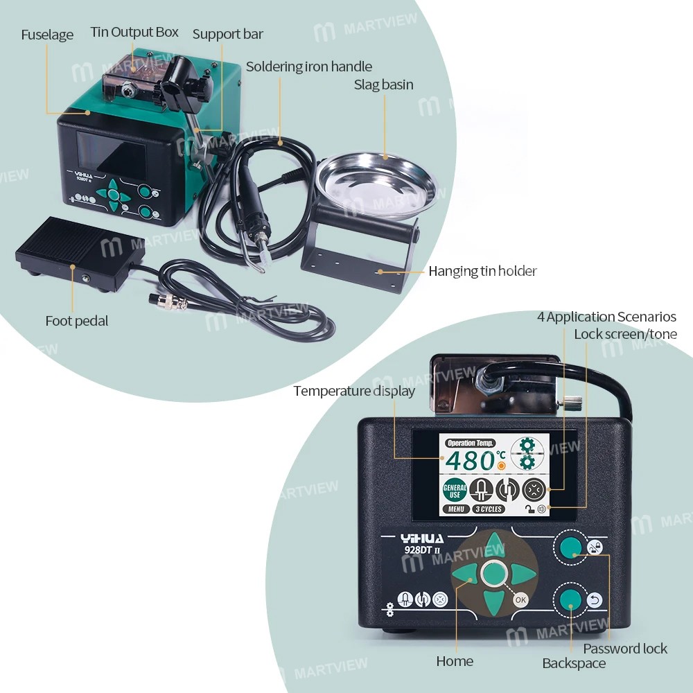 yihua 928dt-ii-230w-constant-temperature-auto-send-tin-soldering-station-with-foot-rest-11