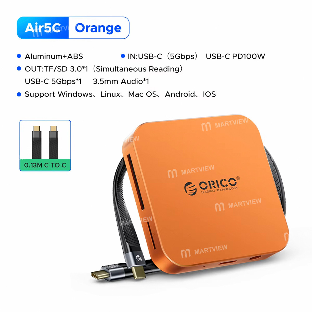 orico air5-air5c-usb-c-to-sd-tf-slot-pd100w-ultra-thin-magnetic-card-reader-for-iphone-android-table