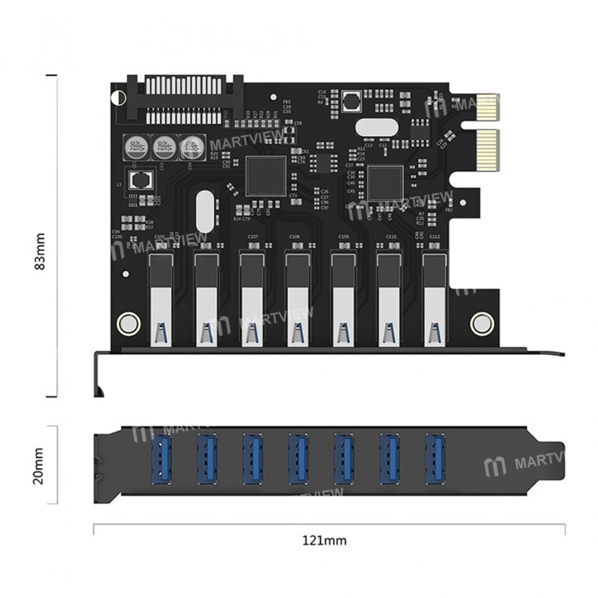Orico PVU3-7U PCI Express X1 to USB 3.0 Expansion Card 7 Port Riser Card for Windows 7/8/10/11