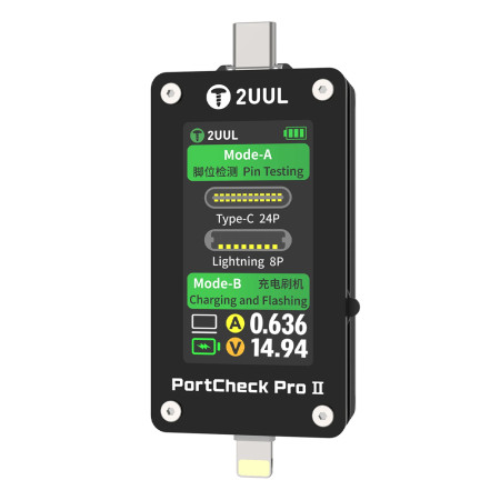 2uul PW33 PortCheck Pro II Type-C + Lightning Charging & Port 2-in-1 Function Tester for Apple & Android
