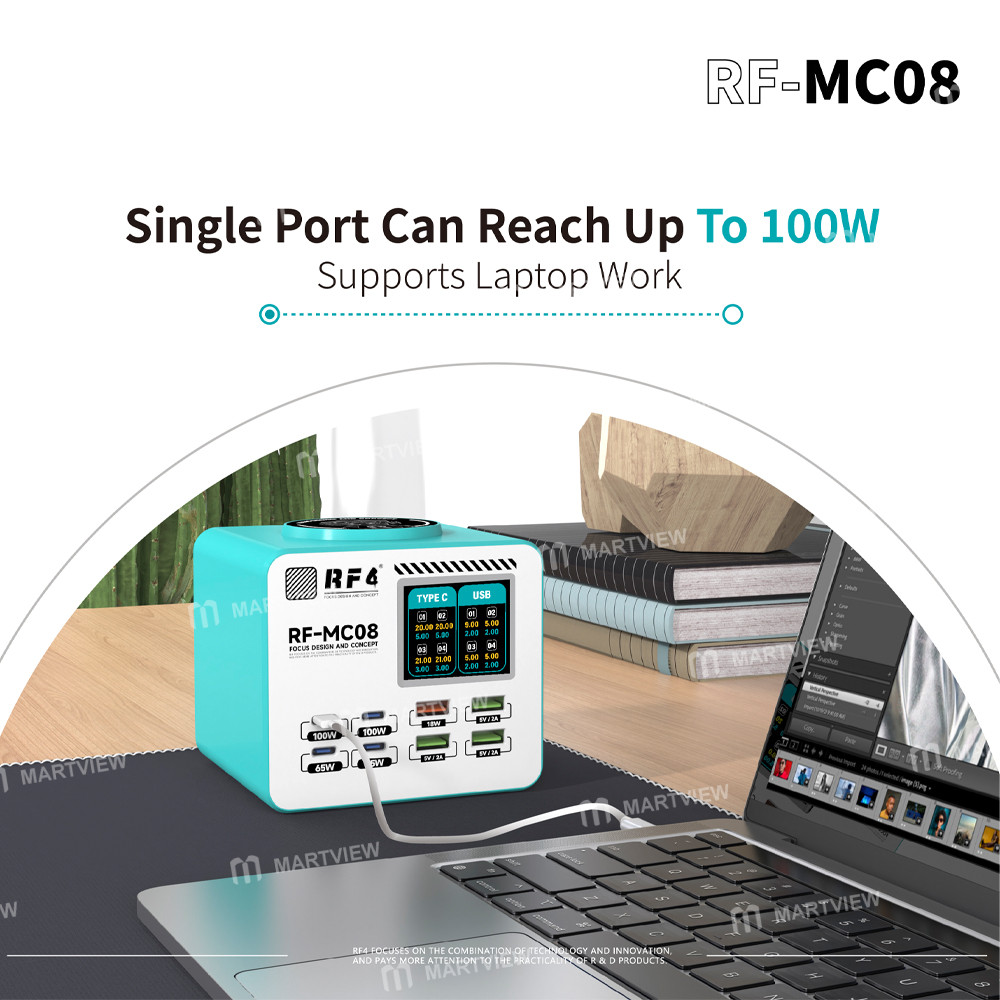 rf4 rf-mc08-150w-smart-full-color-lcd-display-multi-port-charger-for-mobile-phone-laptop-charging-4