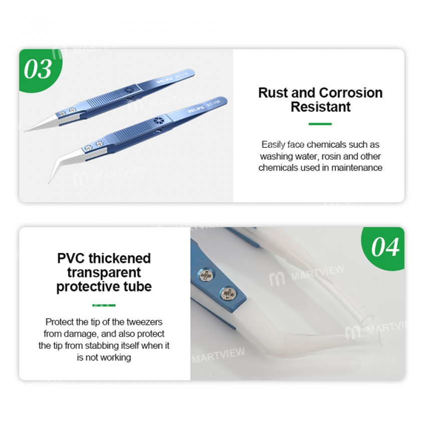relife rt-11e-15e-anti-static-resistant-ceramic-precision-fly-leads-tweezers-for-mobile-phone-repair
