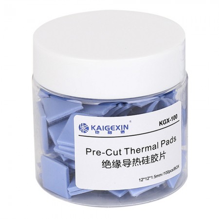 KGX-100 12x12x1.5mm CPU Pre-Cut Heatsink Silicone Pad for SSD CPU IC Chips - 100Pcs