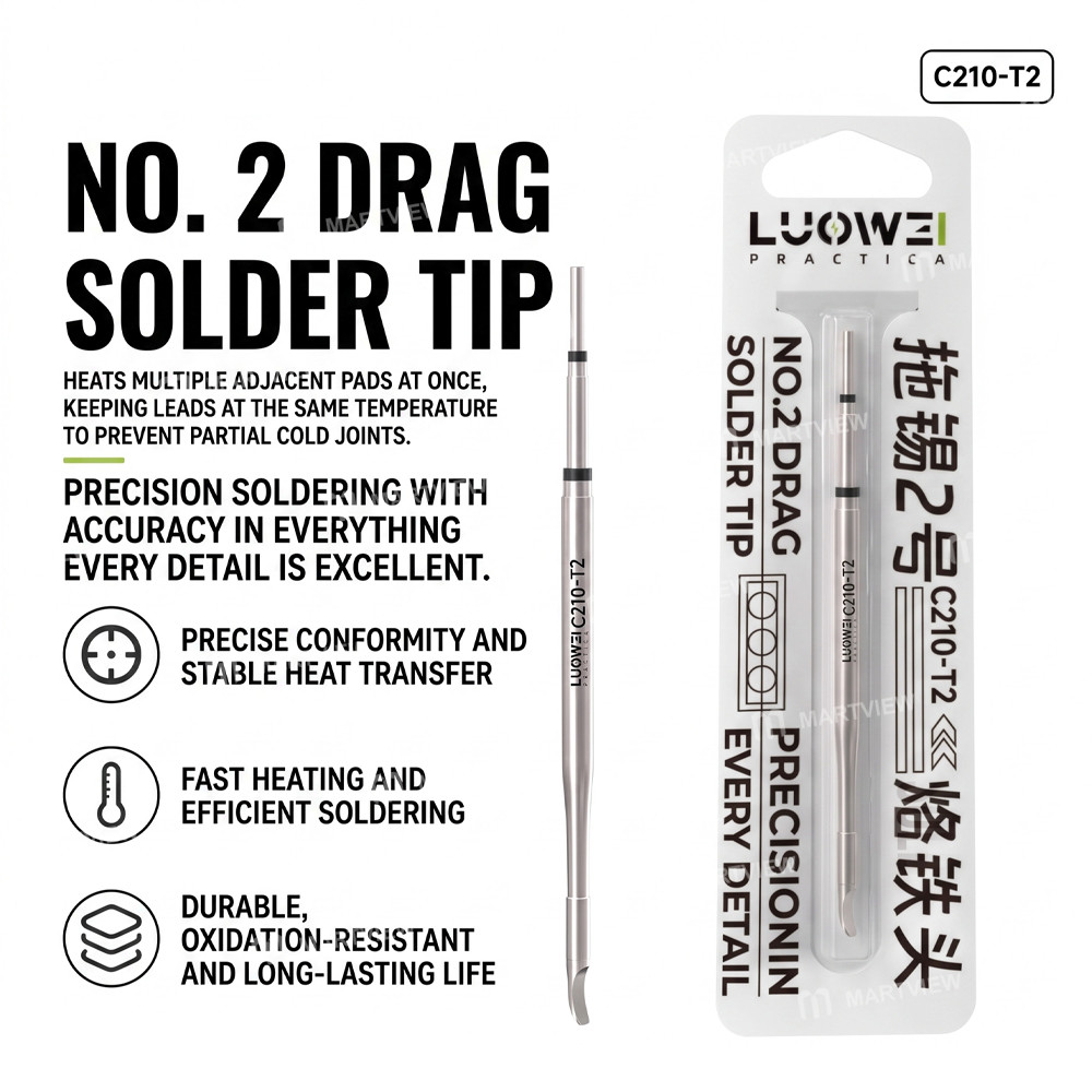 luowei c210-t2-no-2-drag-curved-soldering-iron-tip-for-multi-pin-fpc-cables-soldering-repair-2